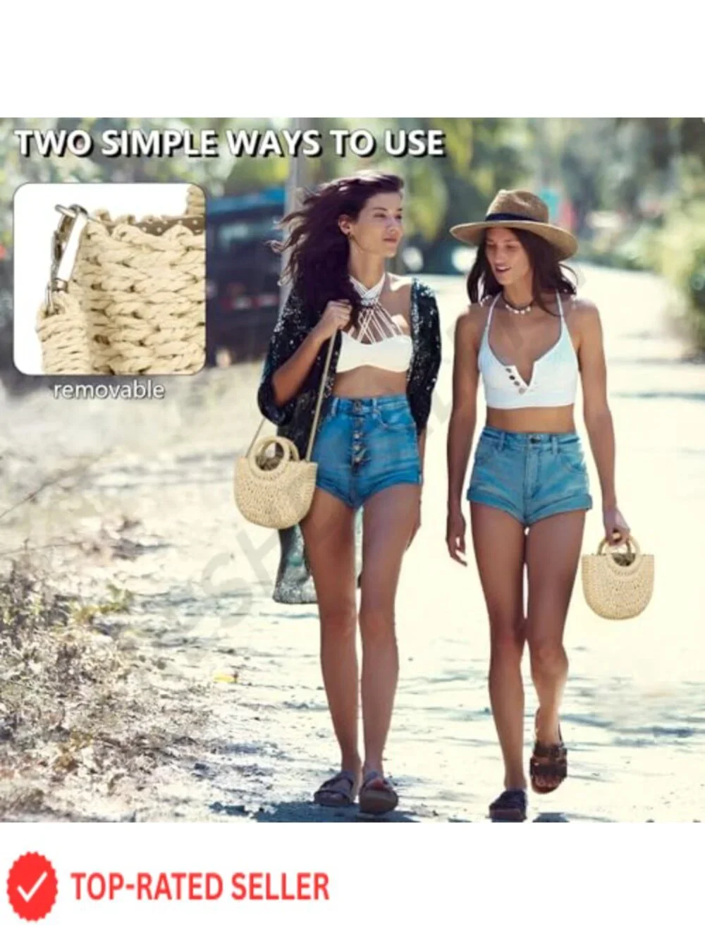 Handwoven Straw Hobo Bag Women Crossbody Beach Purse Seagrass Rattan Shoulder